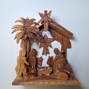 Olive Wood Nativity Scene Holy Land Handmade Mary‎ Jesus Rustic Christian